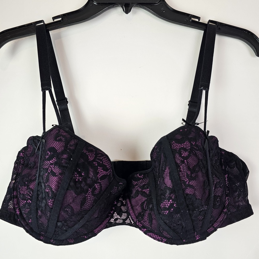 Adore Me Purple Black Lace Overlay Underwire Bra 38D Sexy Date Night Lingerie